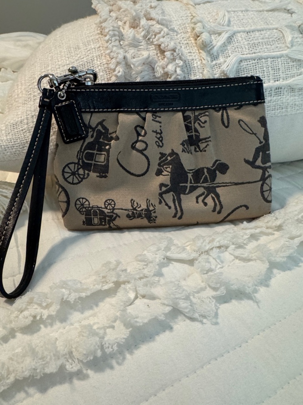 Coach Authentic Vintage Style Khaki and Black Horse & Carriage Wristlet